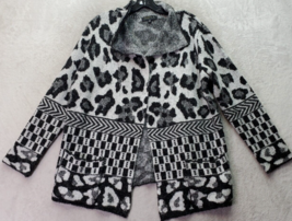 Joseph A Cardigan Sweater Women&#39;s M Multi Leopard Print Long Sleeve Open Front - £19.65 GBP