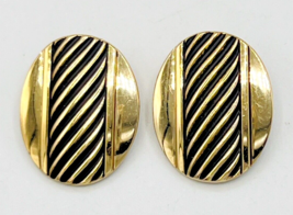 Vintage Whiting &amp; Davis Gold Tone Oval Clip On Earrings - $23.76