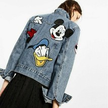 NWT Zara Printed Denim Jean Jacket Mickey Disney 6855 Women Size Small - £162.64 GBP