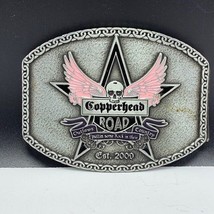 Womens belt buckle motorcycle skull angel wings pink pewter Copperhead o... - £14.77 GBP