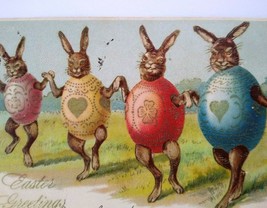 Easter Postcard Fantasy Dressed Rabbits Painted Egg Gilded Bodies Otto Schloss - £40.34 GBP
