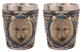 Celtic Wicca Alpha Grey Wolf Spirit 2-Ounce Shot Glass Set of 2 Novelty Gifts - £14.34 GBP
