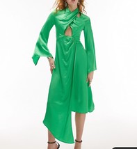 Topshop Women&#39;s Green Satin Halter Midi Dress Fluted Sleeves High Neck 8 NWOT - £18.77 GBP