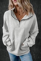 Light Grey Zip-up Stand Neck Kangaroo Pocket Sweatshirt - £34.21 GBP