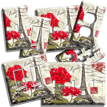 Eiffel Tower Flowers Paris Retro Post Card Stamp Light Switch Outlet Plate Decor - £14.05 GBP+