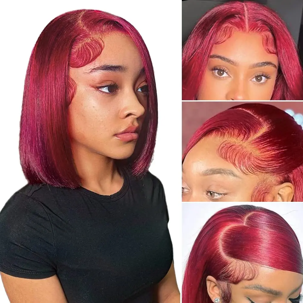 150 99j burgundy short bob wig 13x4 lace front wig for black women brazilian human hair thumb200