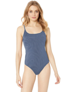 Essentials Women&#39;s Thin Strap One-Piece Striped Swimsuit, NAVY/WHITE Siz... - $19.20 CAD