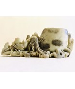 Antique Carved Soapstone Ink Brush Washer Pot Calligraphy Birds 1940s China - $57.26 CAD