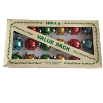 Vintage Holly Glass Ornaments Value Pack 18 Bulbs 1 3/4 Diameter Christmas Tree - £10.86 GBP