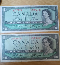 1954 Canadian 1 Dollar Bills - Serial YL8272533/GL3700398 - £14.71 GBP