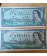 1954 Canadian 1 Dollar Bills - Serial YL8272533/GL3700398 - $18.70