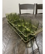 Hazel Atlas Pebble Green Bar Set Square Base Drink Glass Tumblers Ice Bu... - $216.63 CAD