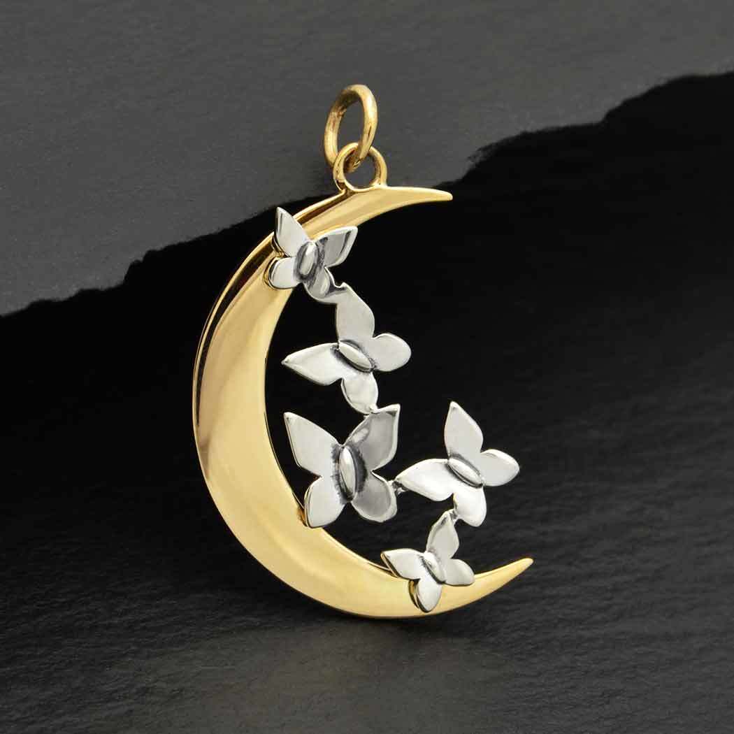 Bronze Moon Charm with Silver Butterfly Cluster 28x16mm - $40.24