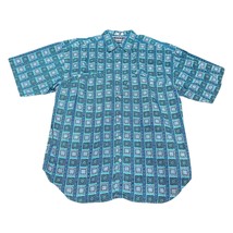 Vintage Geometric Linen Mens Amric Button Up Shirt Size M Blue Geometric... - £9.73 GBP