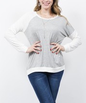 $50 42Pops Gray &amp; Off-White Contrast Crewneck Asymmetric-Sleeve Top 1X NWOT - £9.84 GBP