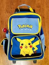 Vintage Pokemon Pikachu Rolling Backpack Suitcase 2000 Blue Bag with Damage - $41.99