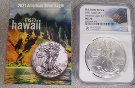 2021 Heraldic Eagle T-1 Silver Dollar MS70 HAWAII State 16 of 50 Final Release - £171.02 GBP