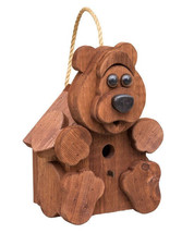 RUSTIC BEAR BIRDHOUSE - Amish Handmade Mushroom Wood House - £90.85 GBP