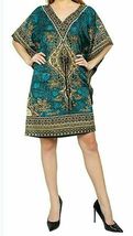 Women Polyester Short Kaftan Hippy-Boho-Maxi-One-Women Night Dress Teal Blue - £13.43 GBP
