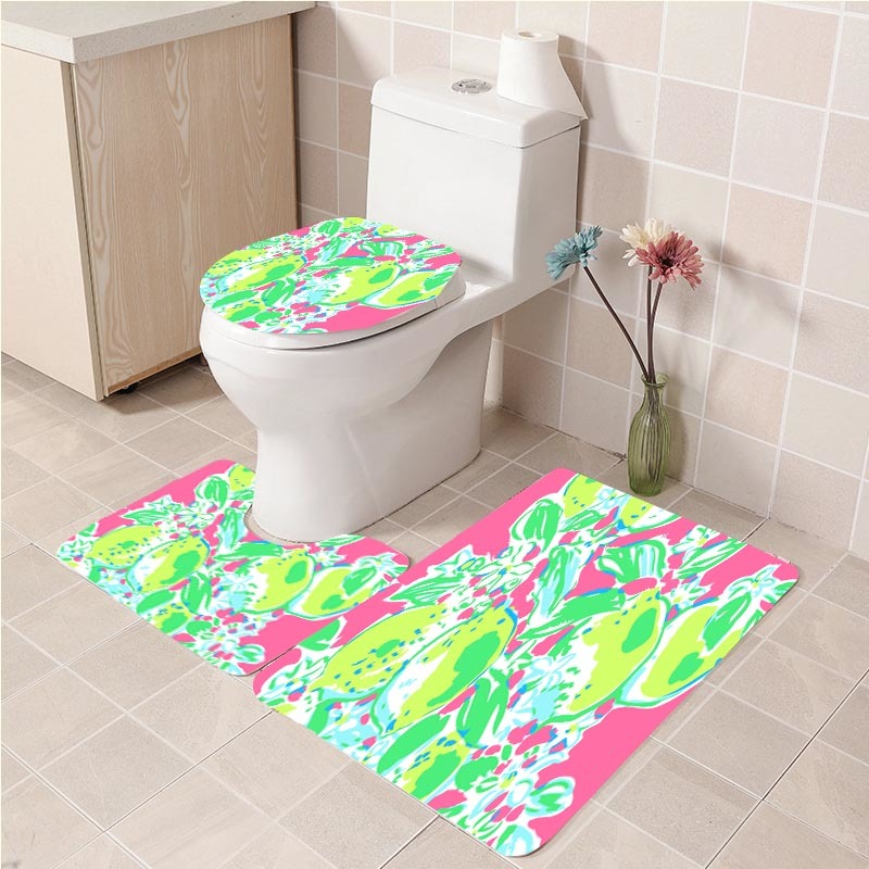 Primary image for 3Pcs/set Hotty Pink Lemonade Lilly Pulitzer Bathroom Toliet Mat Set Anti Slip