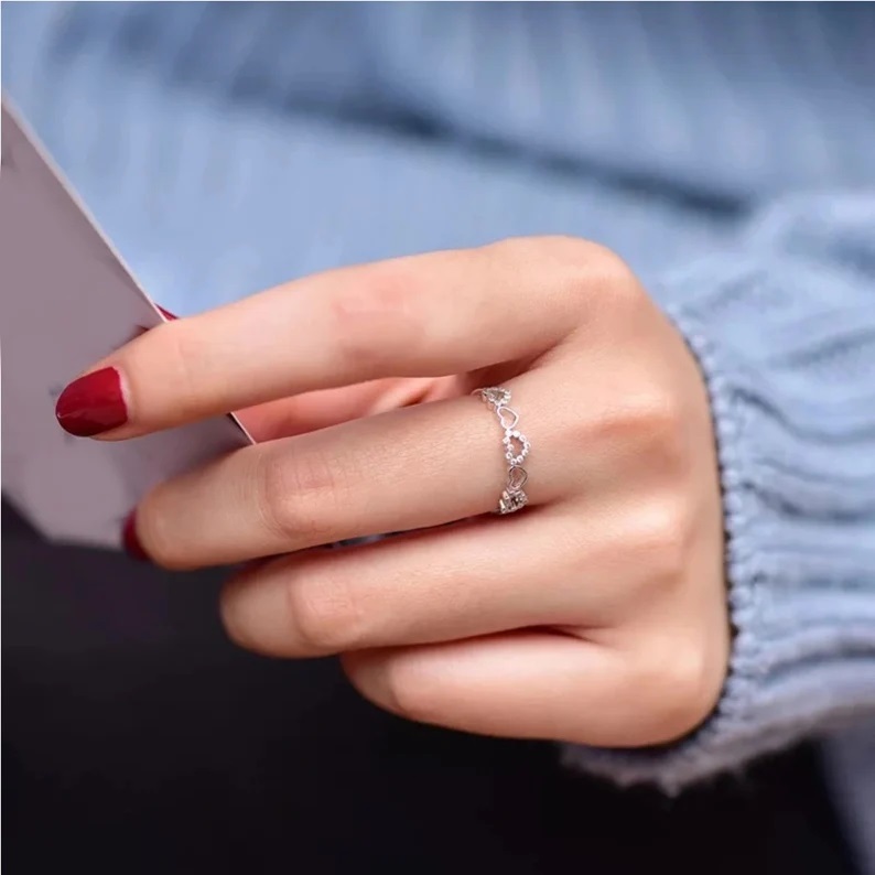 CZ AAA+Moissanite Heart Ring, Heart Wedding band, Anniversary Ring In 925 Silver Item image 4