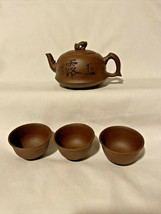 YiXing Zisha Japan Pottery Tea Pot Set 3 Cups Brown - $49.50