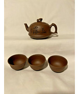 YiXing Zisha Japan Pottery Tea Pot Set 3 Cups Brown - £38.95 GBP