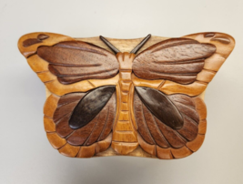 Hand Carved Butterfly Wood Puzzle Jewelry Box Vietnam - £18.63 GBP