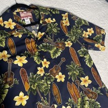 Vtg Styled by RJC Red Hawaiian Surf Board Guitar Floral Shirt Men&#39;s XL Made USA - £21.92 GBP