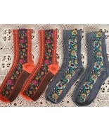 Two (2) Pair ~ Handcrafted ~ 1~Orange &amp; 1~Gray ~ Floral ~ Knit Ankle/Cre... - $28.06 CAD
