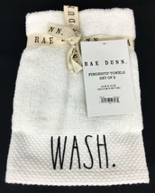 Rae Dunn Fingertip Towels Bath Guest 12x18&quot; Set/2 White Wash Dry Embroidered NEW - £22.41 GBP