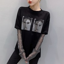  T-Shirt Women&#39;s Spring Shiny Rhinestone T-shirt Woman Long-Sleeve European Styl - £101.58 GBP