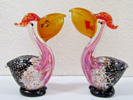 Pair of Vintage Murano Art Glass Pelican Figurines with Fish in Mouth  - £174.78 GBP