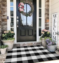 Earthall Buffalo Plaid Rug Black And White 3X5 Area Rug, Cotton Hand-Woven - $44.96