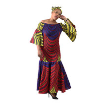 African Print Peacock Print Smocked Dress, Cotton, 52&quot; length, Headwrap - $150.00