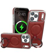 Case for iPhone 15 (Color: RED) Leather Ring Kickstand Magnetic Hard Bac... - $82.95 CAD