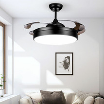 42&quot; Invisible Ceiling Fan Light Retractable Blades 3-Color LED Chandelier+Remote - £94.35 GBP