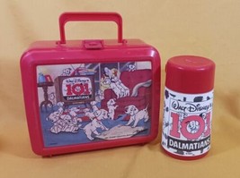 Vtg Disney 101 Dalmatians Dogs on tv Cruella Aladdin Red Lunch Box with Thermos - £18.35 GBP