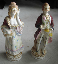 Vintage 1930s Japan Porcelain Colonial Man and Woman Figurines 9 1/4&quot; Tall - £30.36 GBP