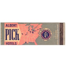 Vintage Matchbook Cover Albert Pick Hotels Full Length USA Map List 1940s - £6.95 GBP