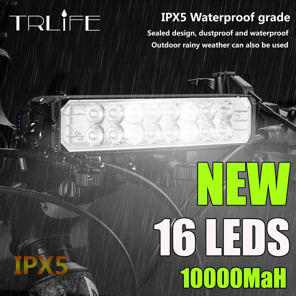 TRLIFE 10000Mah 16LEDS Bicycle Light Front Bike Light Waterproof Flashlight USB - £51.80 GBP