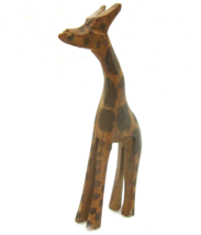 Vintage Giraffe Figurine Hand Carved Wood Brown Painted Small Figure Sculpture - £7.82 GBP