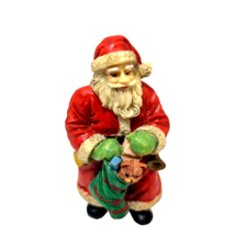 Vintage Hand Painted Heavy Resin Santa Claus Figurine with Stocking 4 inch - £9.85 GBP
