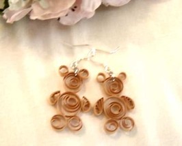 Handcrafted Paper Quill Brown Teddy Bear Earrings - £11.98 GBP