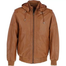 Motorcycle Halloween Hooded Brown Festive Jacket Stylish Lambskin Leather Men - £83.87 GBP+