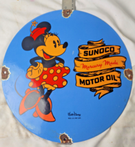 Vintage Disney Sunoco Minnie Mouse Porcelain Sign Pump Plate Gas Station Oil - £59.35 GBP