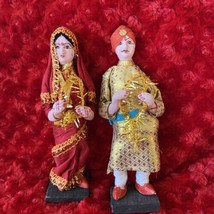 Vintage India Wedding Dolls Handmade Terra Cotta Traditional Wear Saree Kurta - £56.05 GBP