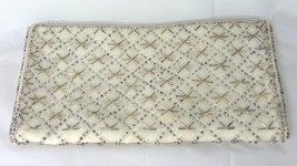 La Regale Productions Japan Silver Clear Colored Beaded Cloth Zipper Clutch - £16.03 GBP