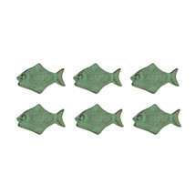Set of 6 Verdigris Green Cast Iron Fish Drawer Pulls Decorative Cabinet ... - £22.21 GBP
