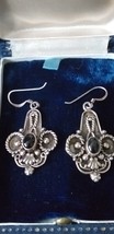 Antique Vintage Late Edwardian Sterling Silver 925 Black Onyx Dropper Earrings. - £83.35 GBP